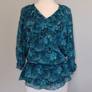 Teal Top Blouse Large Size 12 INC International v-neck top